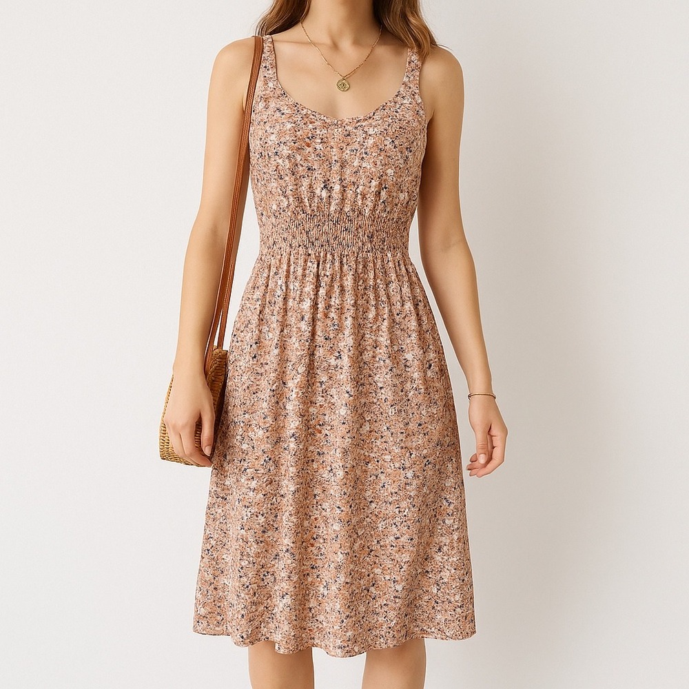 Boho Chic‎ Floral Cottagecore Midi Pink Smocked Dress Women's Medium Sleeveless